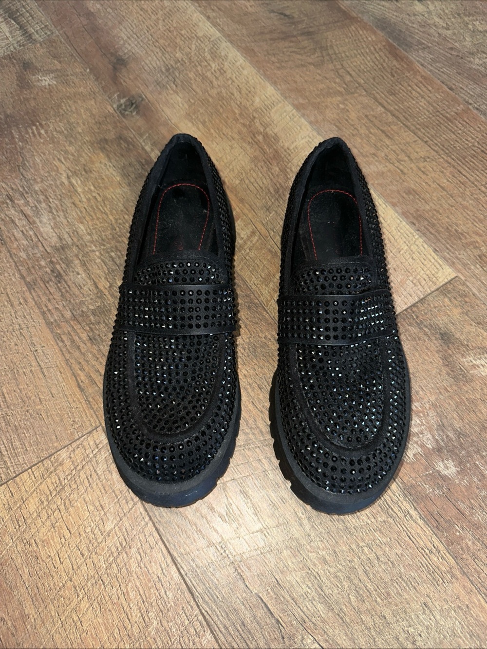 Bamboo Black Rhinestone Embellished Slip-On shoes